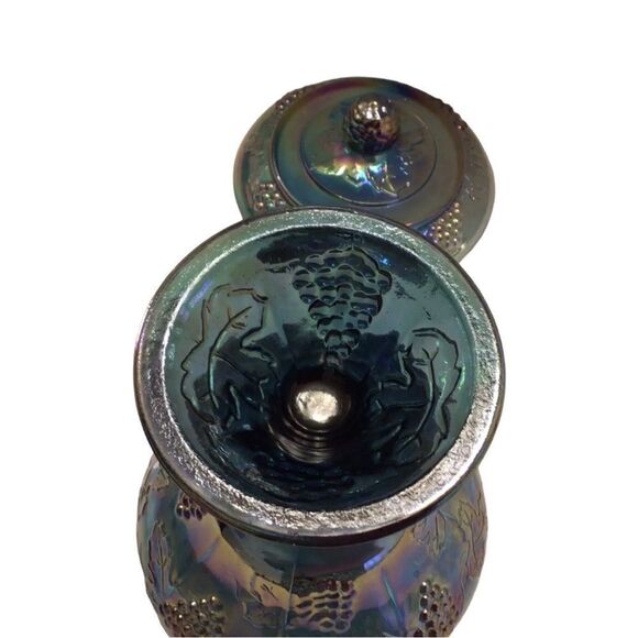 Vintage Indiana Glass Harvest Grape Blue Carnival Compote W/Lid Vintage - Picture 4 of 15